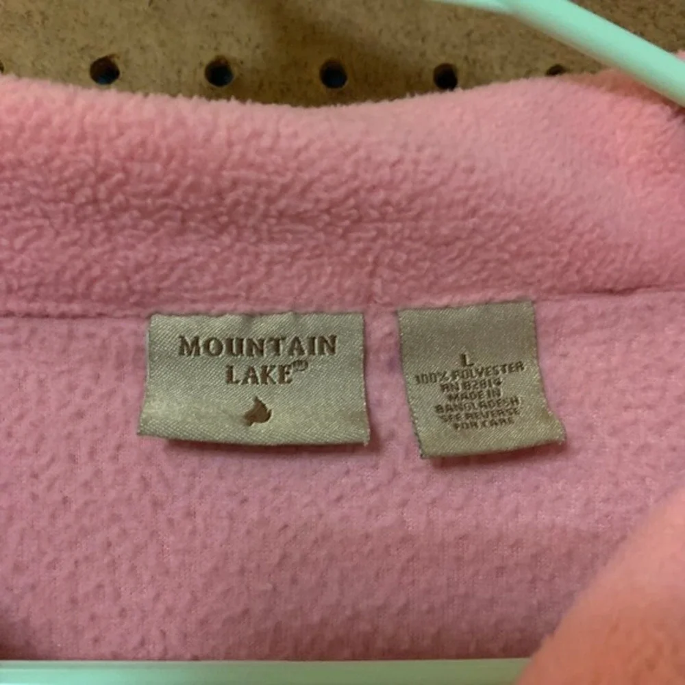 VTG Pink‎ Fleece Zip Up Jacket Snowflake Christmas Large Coquette Cottage Crop
